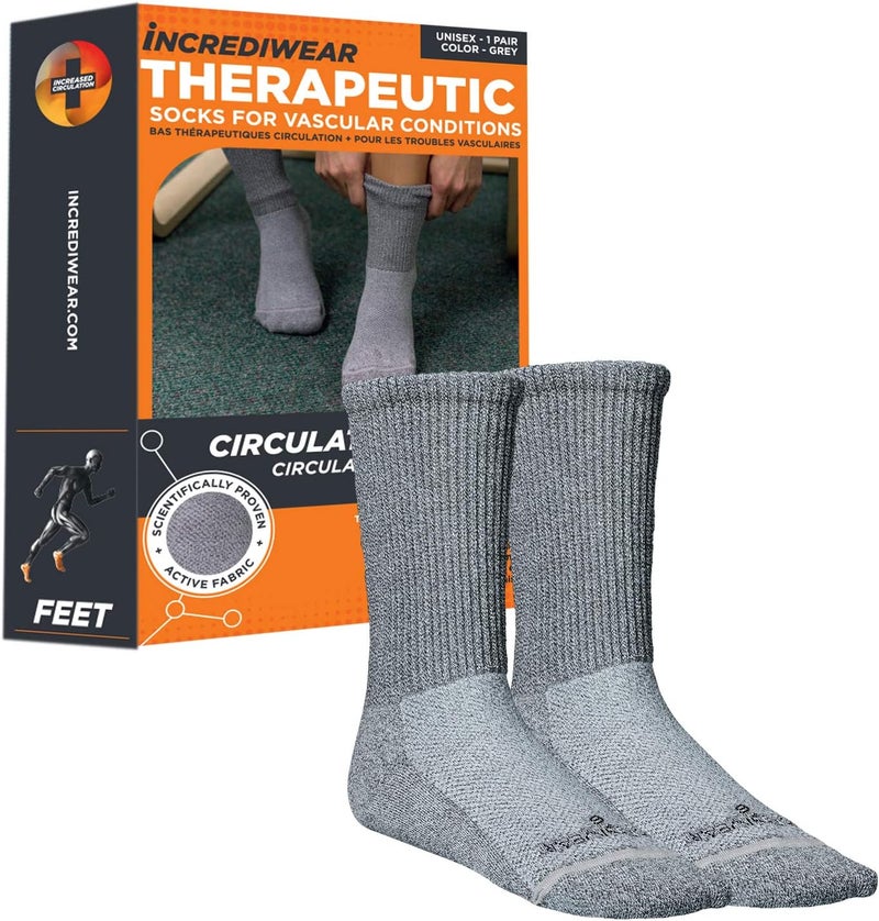 Incrediwear Therapeutic Circulation Socks for Vascular Conditions - Unisex Crew Socks in Grey - Image 1